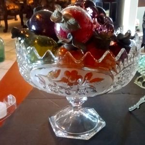 Vintage crackle  glass fruit in crystal bowl
